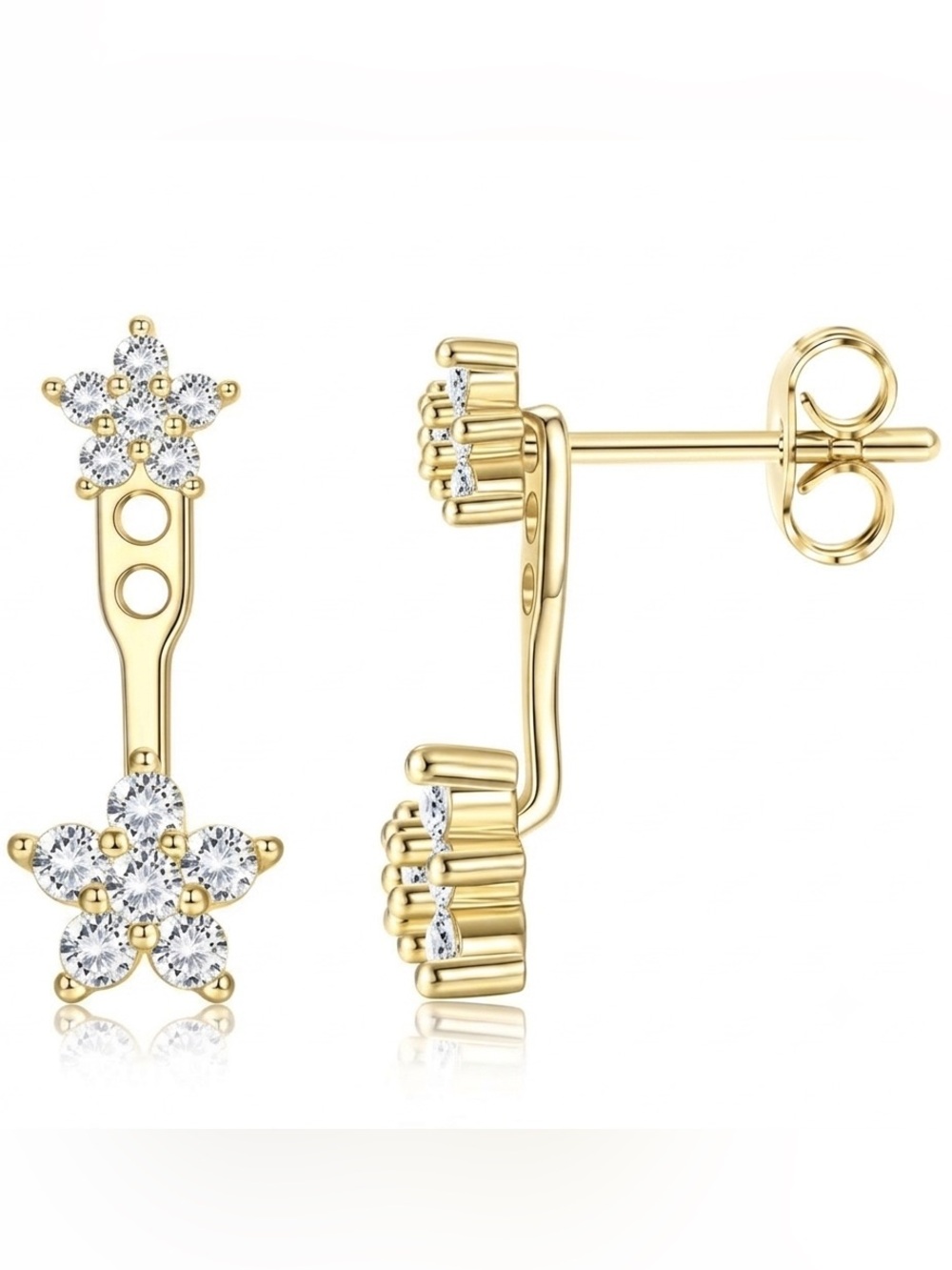 ⭐️FINAL PRICE #185 Gold Plated Double Star Cubic Zirconia Ear Jacket Earrings